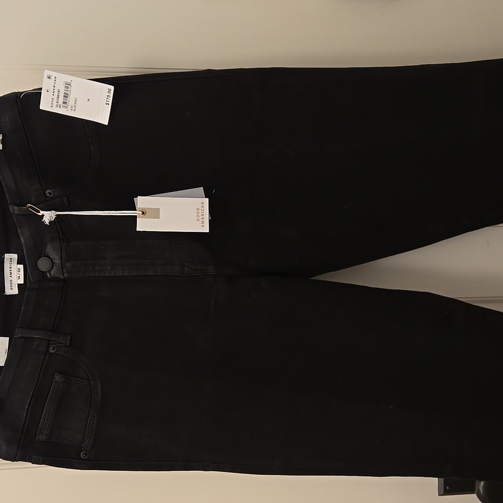 NWT Good American Coated Denim Black Good Legs Straight Leg Jeans